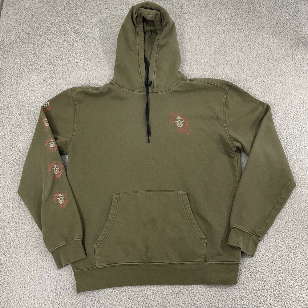 Sullen Art Co Hoodie Men L Olive Skull Grunge Goth Skater Pullover